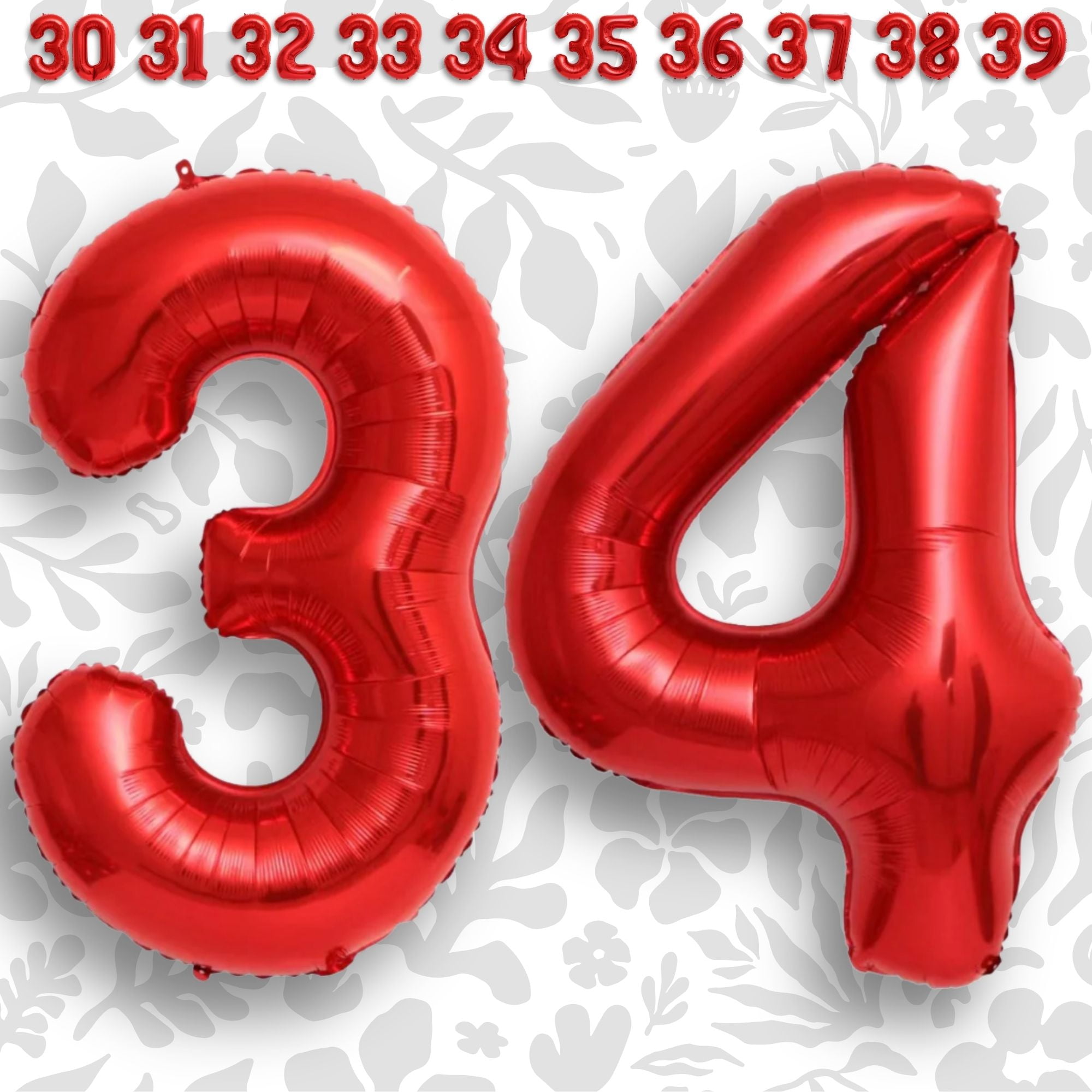 Red Number 34 Mylar Foil Balloon 40