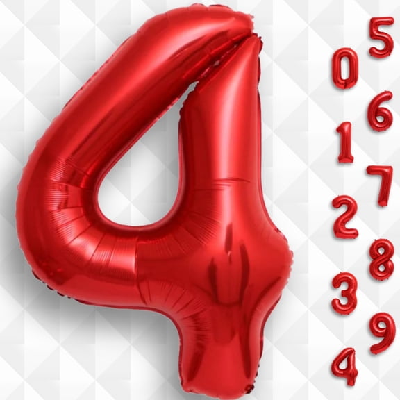 Red Number 4 Foil Balloon 16 inch Small - Air Fill Only Mylar Metallic 4 Balloons Number for Boys Girls 4th Birthday Party, Fourth Anniversary Decor