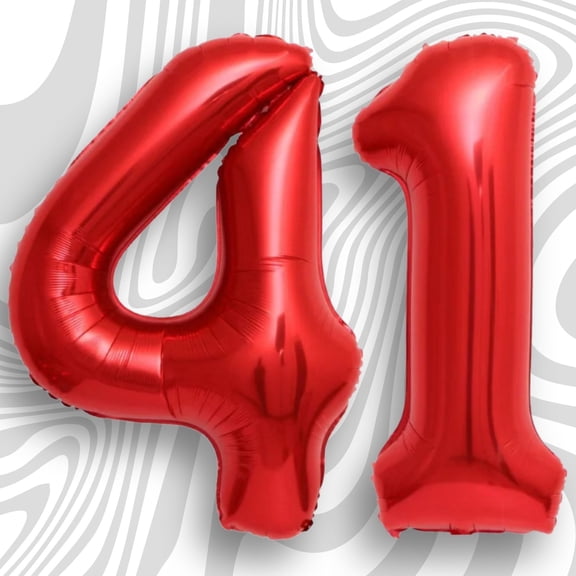 Red Number 41 Mylar Foil Balloon 40 inch - Helium or Air Filled Metallic Balloons for 41st Birthday Hbd Party, Anniversary & Graduation Decorations