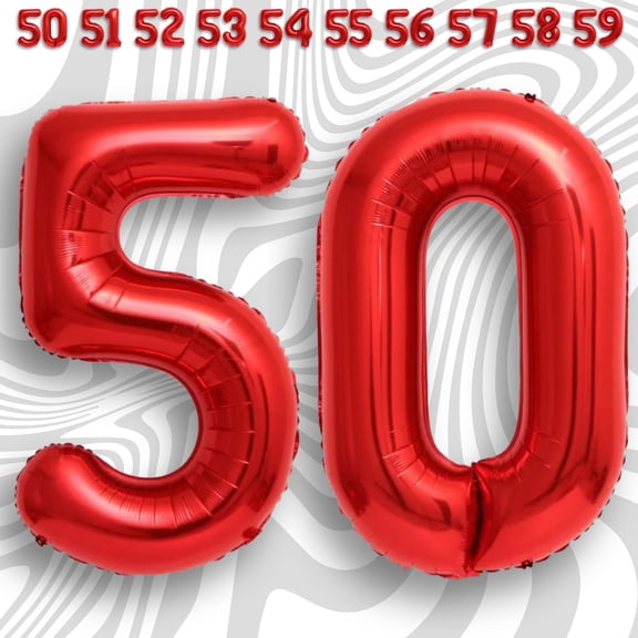 Red Number 50 Mylar Foil Balloon 40 inch - Helium or Air Filled Metallic Balloons for 50th Birthday Hbd Party, Anniversary & Graduation Decorations