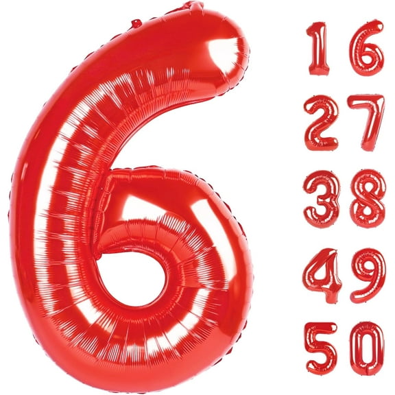 Red Number 6 Balloons,6 Helium Balloon Number Digital Six Balloon Huge Number Balloons for 6 Year Old Birthday Red Party Decorations 16th 26th 60th Birthday Party Supplies Anniversary Decorations