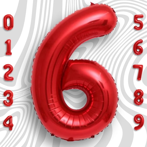 Red Number 6 Mylar Foil Balloon 40 inch - Helium or Air Filled Metallic Balloons for Boys & Girls 6th Birthday Party, Anniversary, Graduation Decor