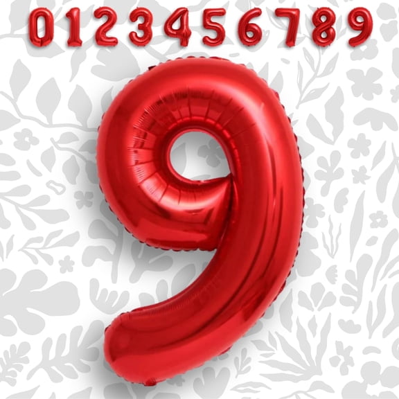 Red Number 9 Mylar Foil Balloon 40" - Helium or Air Inflatable Aluminum Metallic Balloons for 9th Birthday Party, Ninth Anniversary, Grade 9 Decor