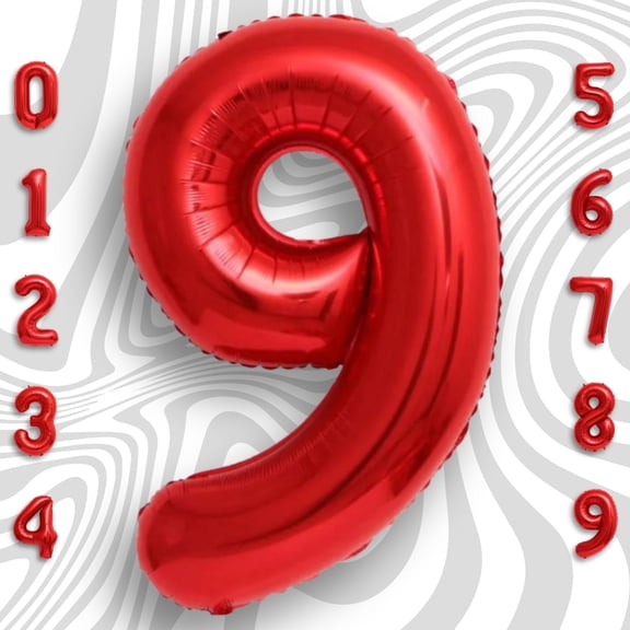 Red Number 9 Mylar Foil Balloon 40 inch - Helium or Air Filled Metallic Balloons for Boys & Girls 9th Birthday Party, Anniversary, Graduation Decor