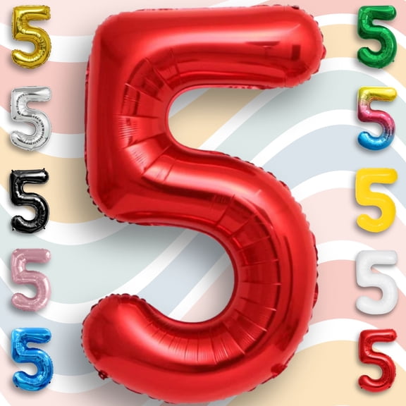 Red Number Balloon 5 Mylar Foil Balloons 16 inch - Air Inflatable Only Metallic Macaron Balloon Numbers - 5th Birthday Party, Anniversary & Grade 5