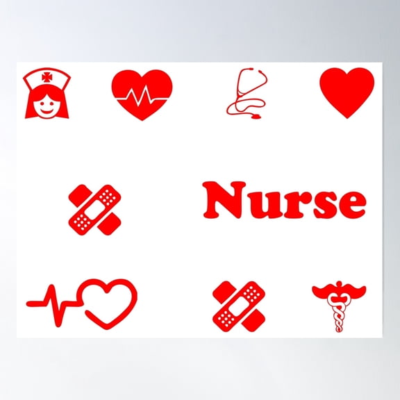 Red Nurse Sticker Set Poster Wall Art, Modern Wall Decor, 8x12 UNFRAMED