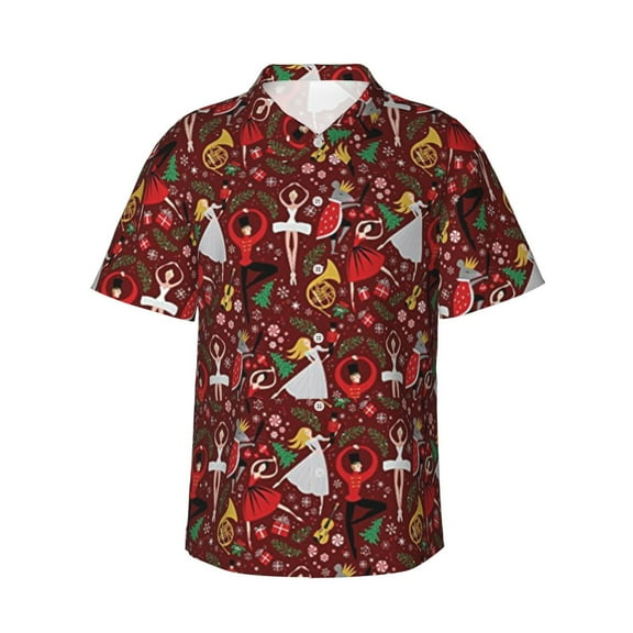 Red Nutcracker Ballet Hawaiian Shirts For Men, Summer Short-Sleeve Relaxed-Fit Button-Down Shirts Xx-Large