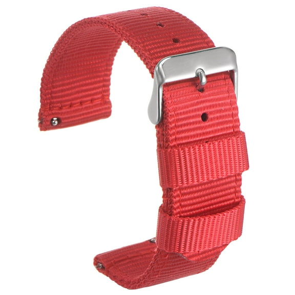 Red Nylon Watch Band 20mm Width Durable Nylon Strap with Silver Buckle, Canvas Watchband