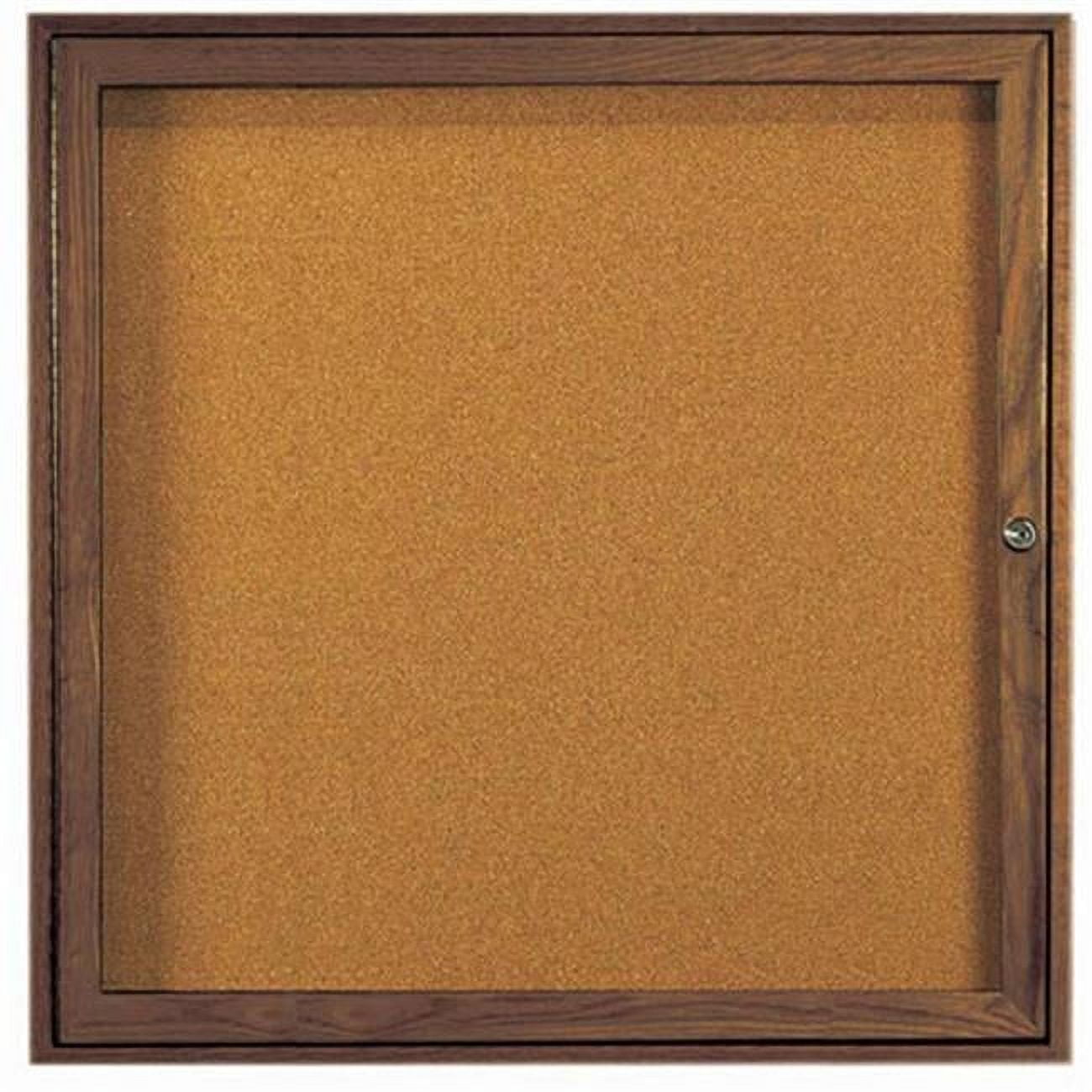 Red Oak Enclosed Bulletin Board Walnut