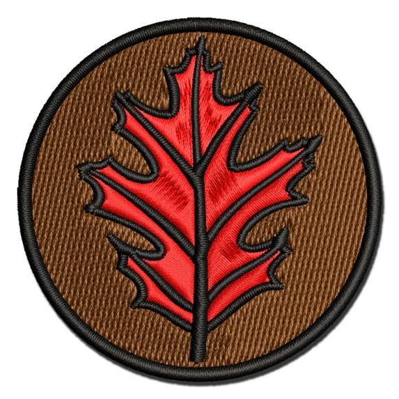 Red Oak Leaf Applique Multi-Color Embroidered Iron-On Patch - 3 Inch Medium