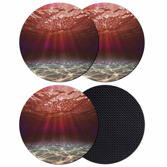Red Ocean Waves Coasters Set of 4, Absorbent Coasters for Drinks, Summer Beach Coastal Abstract Coaster for Desk Coffee Table Protection, Home Decor House Warming Gifts 4"