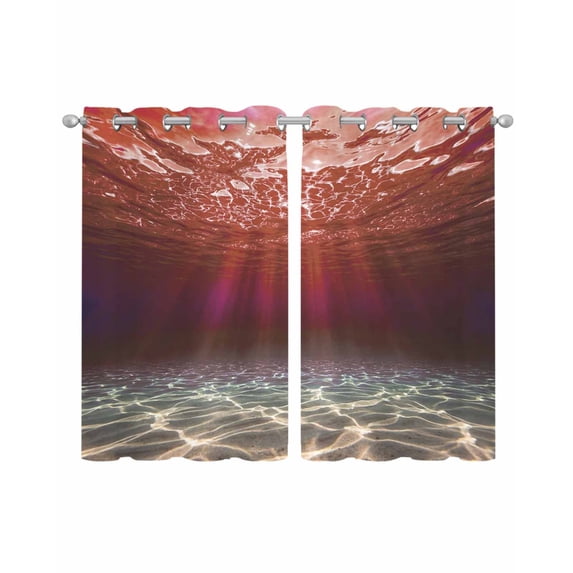 Red Ocean Waves Sheer Curtains 54 Inch Length 2 Panels Set for Living Room/Bedroom, Summer Beach Coastal Abstract Kitchen Curtains Grommet Semi-Sheer Curtains Drapes Voile Window Treatments 42"x54"x2