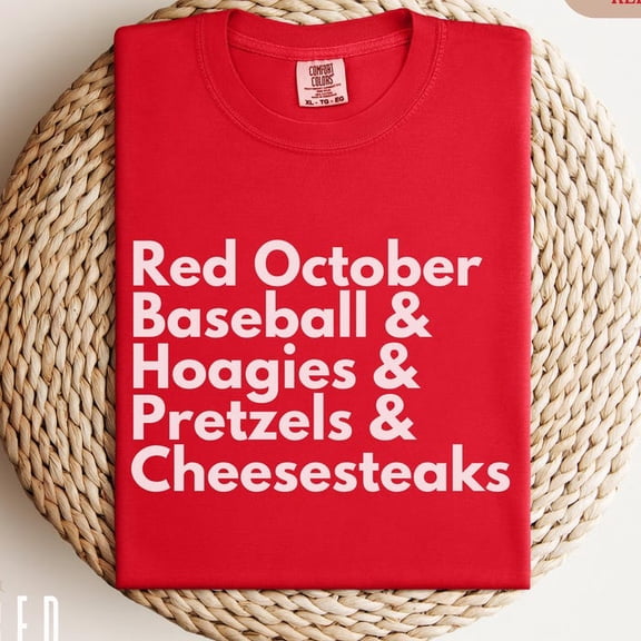 Red October Baseball Shirt, Philly Food Comfort Colors T-Shirt, Hoagies Pretzels Cheesesteaks Tee, Funny Philadelphia Foodie Baseball Gift