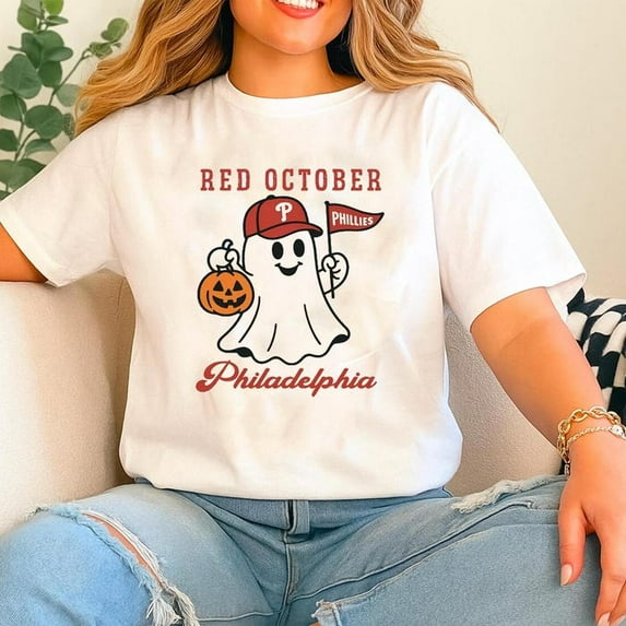 Red October Halloween Ghost T-Shirt, Philadelphia T-Shirt, Spooky Baseball Halloween Shirt, Halloween Ghost Philadelphia Tee