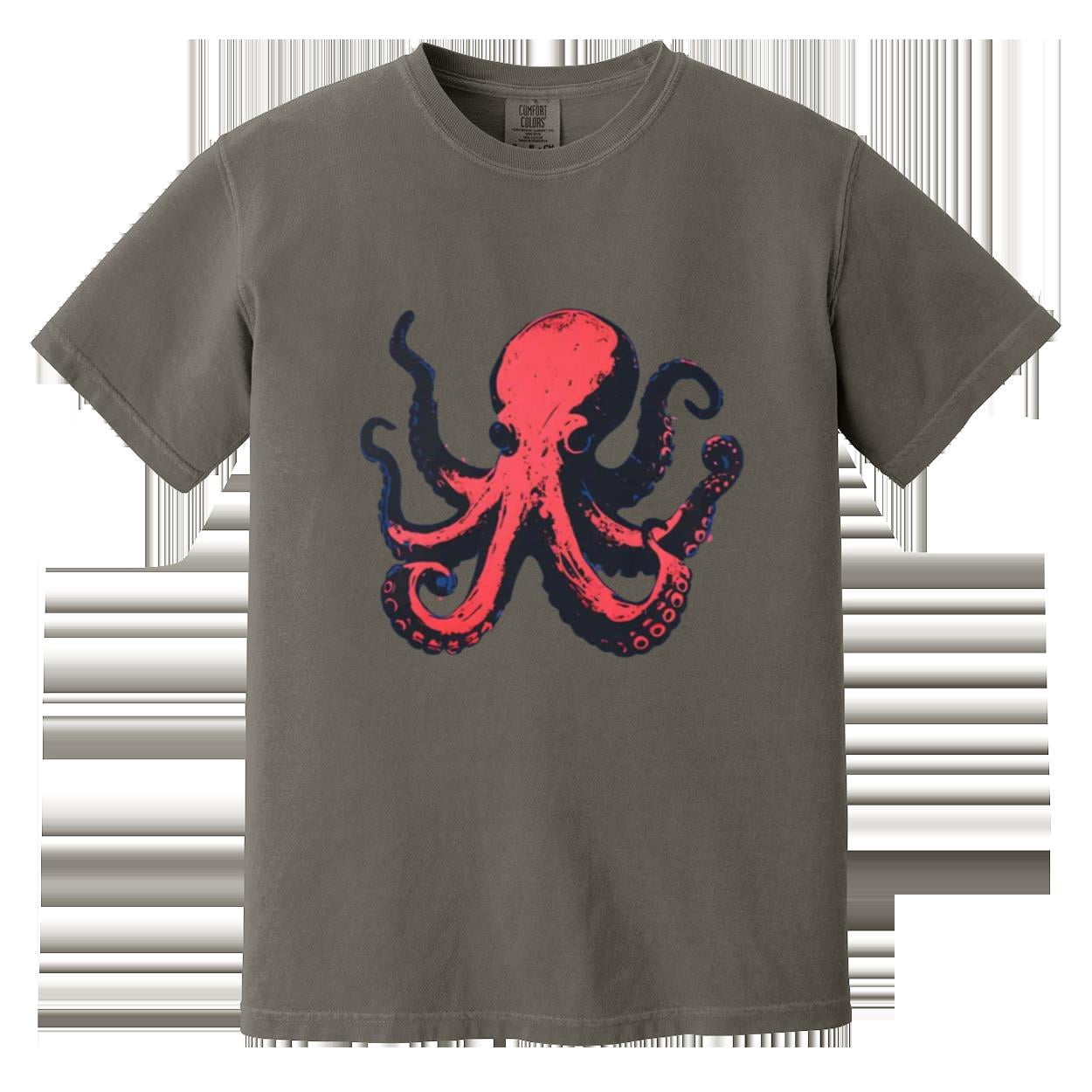 Red Octopus Design Comfort Color TShirt Sea Style, for men & women, up