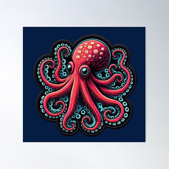 Red Octopus Patch Poster Wall Art, Modern Wall Decor For Living Room Bedroom, 24x24 UNFRAMED