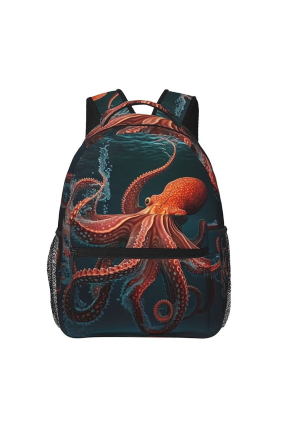 Red Octopus Tentacles Art Backpack Casual College Bag Zipper Laptop Daypack Hiking Rucksack Travel