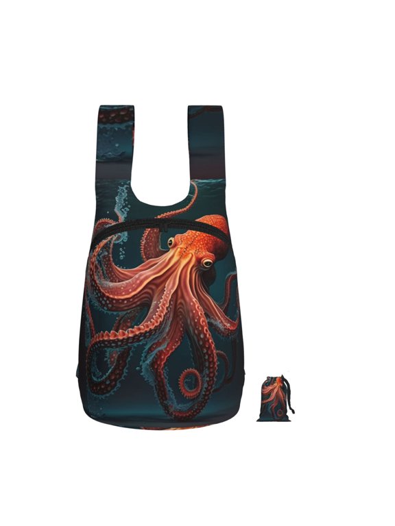 Red Octopus Tentacles Art Foldable Storage Backpack Lightweight Packable Travel Daypack for Shopping Commuting Hiking