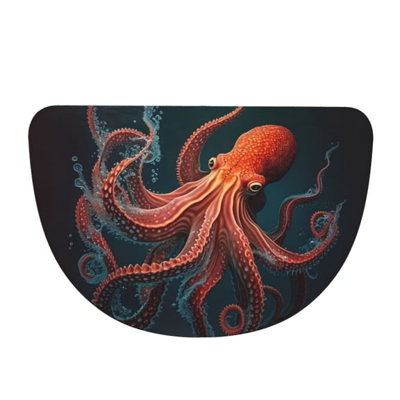 Red Octopus Tentacles Art Half Moon Flannel Door Mat 19x3048x76cm, Semi-Circular Floor Rug, Non-Slip Entryway Indoor Welcome Doormat