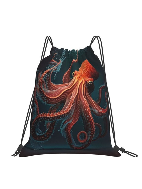 Red Octopus Tentacles Art Large Drawstring Backpack Casual Cinch Sack Bag Backpack for Sports Hiking Travel Gym