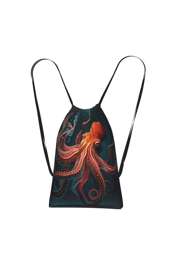 Red Octopus Tentacles Art Packable Drawstring Backpack, Lightweight Foldable Cinch Storage Bag for Gym Travel Shopping