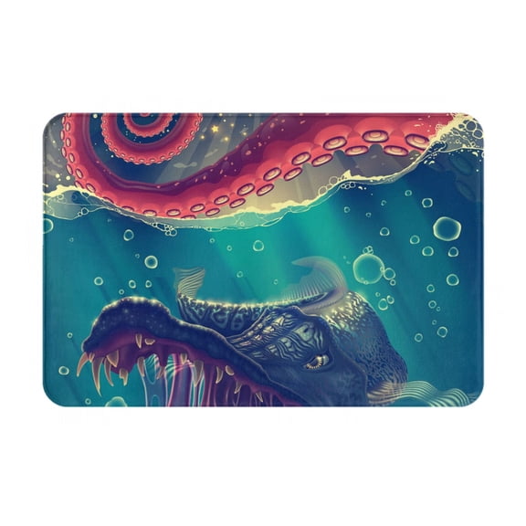 Red Octopus Tentacles Predator Fish Doormat Non Slip Front Door Bathroom Bath Mats Entryway Rug 23.6x15.7 Inch Indoor Door Carpet