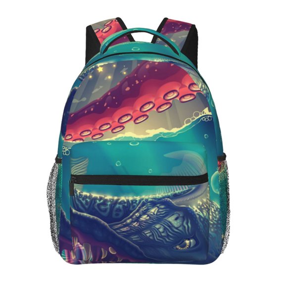 Red Octopus Tentacles Predator Fish Laptop Backpack Travel Rucksack for Teens Adults, Fits 15-inch Notebook