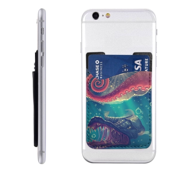 Red Octopus Tentacles Predator Fish Phone Card Holder Stick On ID Credit Card Wallet Cell Phone Case Pouch Sleeve Pocket for iPhone Android Smartphones