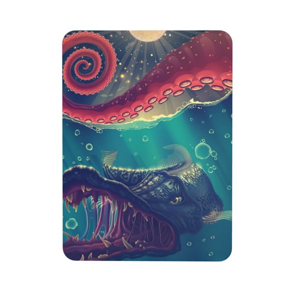 Red Octopus Tentacles Predator Fish Rectangular Refrigerator Magnet, Soft Magnetic Fridge Magnet for Home, Office, Locker Decor