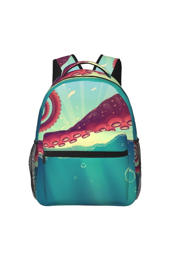 Red Octopus Tentacles Sea Water Backpack Casual College Bag Zipper Laptop Daypack Hiking Rucksack Travel