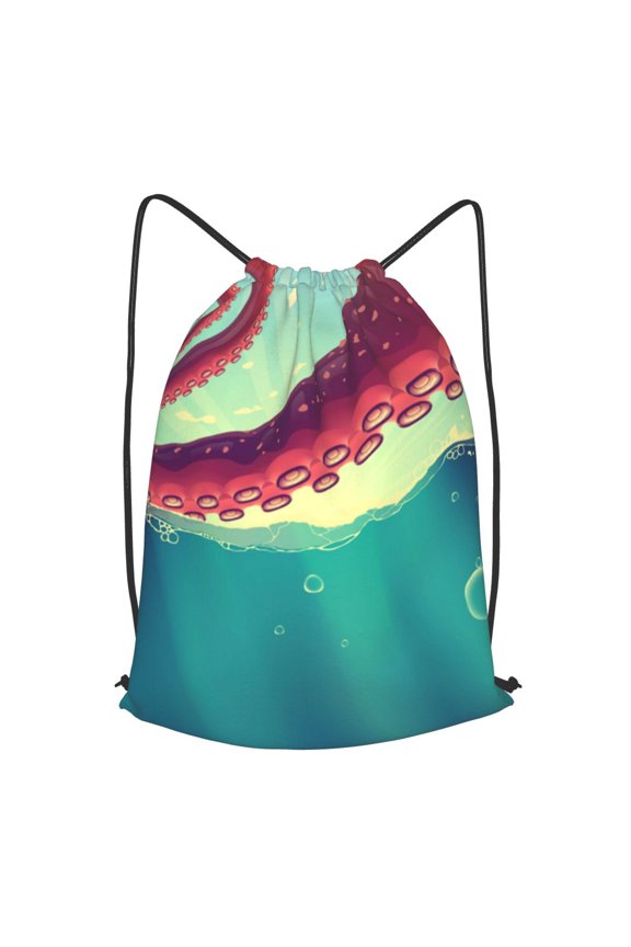 Red Octopus Tentacles Sea Water Drawstring Backpack Gym String Bag Sports Sackpack Cinch Sack, Large