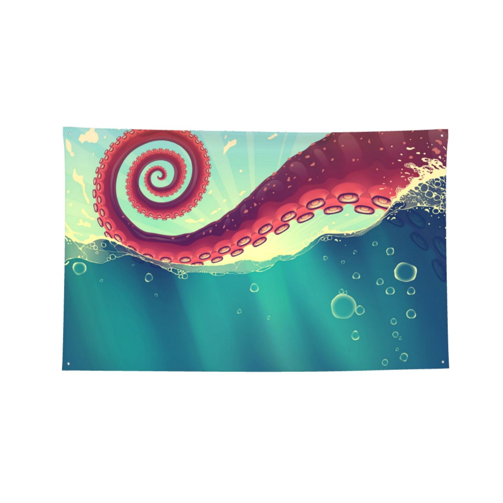Red Octopus Tentacles Sea Water Four Hole Decorated Banner Flag for Garden Yard Home Decoration Indoor Outdoor 4x6 Ft