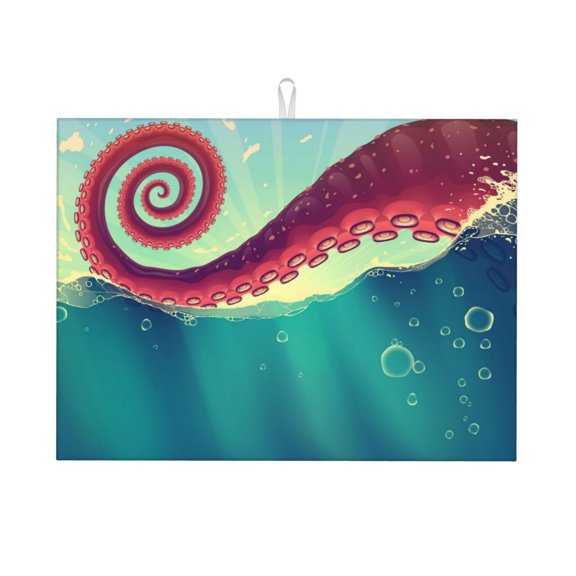 Red Octopus Tentacles Sea Water Large Kitchen Drying Mat 18x24 Inch Ultra Absorbent Dish Drying Mats Foldable Countertop Protector