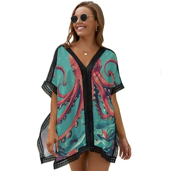 Red Octopus Underwater Women's Swimsuit Coverup Summer Beach Cover Up Bathing Suit Dress