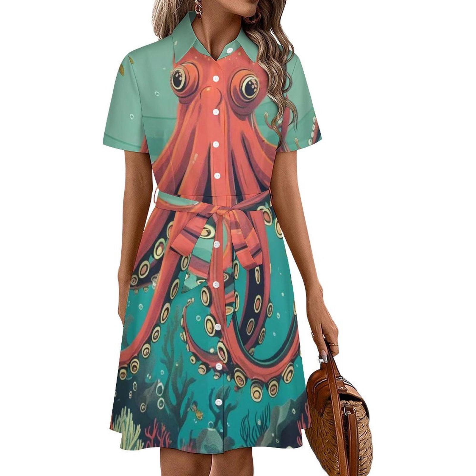 strapless open back dress Red Octopus Skull Pattern Print Men's Bathrobe – GearFrost main image 1