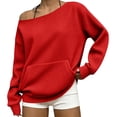 thumbnail image 1 of Red Off The Shoulder Tops for Womens Preppy Y2K College Teen Slouchy Drop Shoulder Sweatshirts Long Sleeve Waffle Pullover Clothes 2026, 1 of 5