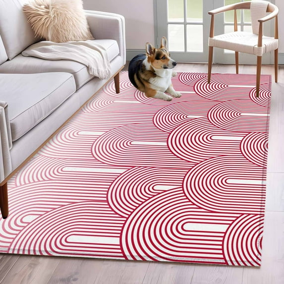 Red Ombre 3'x5' Washable Rug, Farmhouse Stripes Modern Abstract Art Non-Slip Area Rugs for Entryway Kitchen Classroom, StainResistant Dorm Throw Carpet, Low Pile Soft Indoor Floor Mat