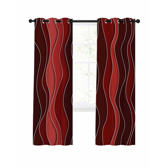 Red Ombre Blackout Curtains, Light Blocking Print Window Curtains, Abstract Art Moire Ocean Waves Thermal Insulated Window Drapes for Living Room Kitchen Cafe 2 Panels, 84"W x 84"L