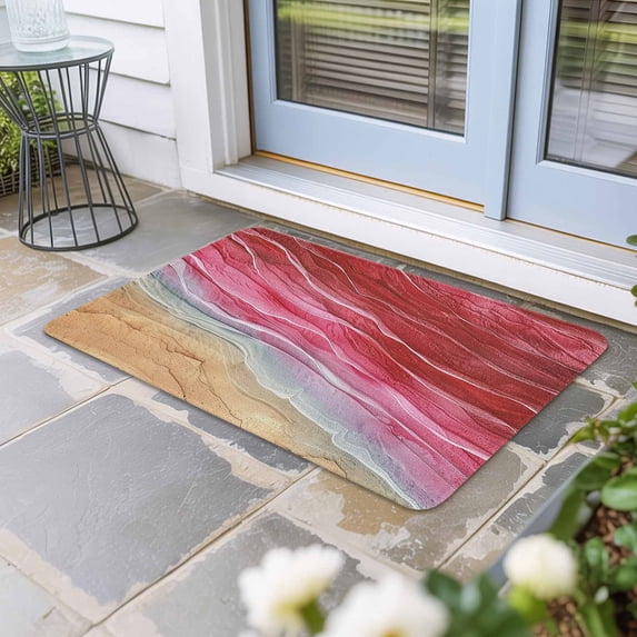 Red Ombre Coastal Door Mat Indoor Outdoor, Summer Nautical Beach Ocean Seaside Non Slip Welcome Mat with Rubber Backing, Absorbent Fabric Front Door Mats Entryway Rug for Home Patio Entrance 18"x30"
