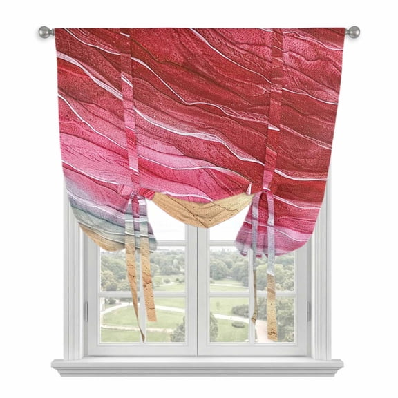 Red Ombre Coastal Tie Up Curtains for Kitchen Windows,Adjustable Rod Pocket Valance 54 Inch Long, Summer Nautical Beach Ocean Seaside Window Treatment Balloon Roman Blind Shade, 42" x 54"