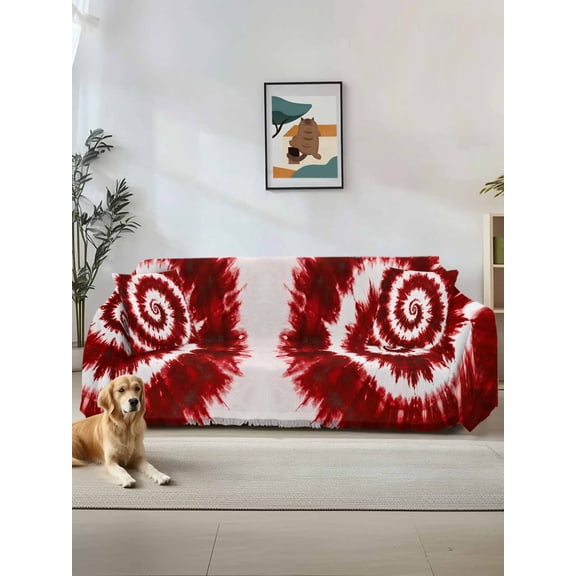 Red Ombre Couch Cover, Farmhouse Chic Tie Dye Abstract Retro Art Sofa Cover Blanket for 1 Seat Cushion,Sectional Sofa Slipcover Furniture Protector for Living Room Bedroom 71''x91''