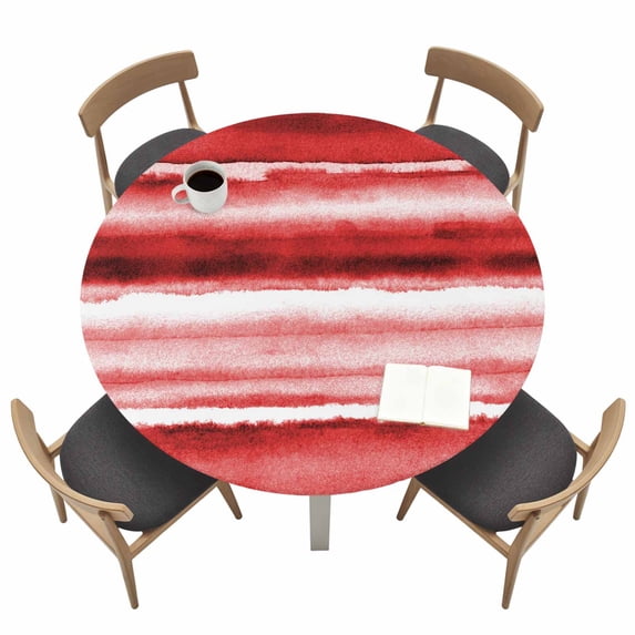 Red Ombre Fitted Tablecloth with Elastic Edged, Round Table Cloth for Dining Table, Modern Abstract Art Farmhouse Waterproof Oil Proof Table Cover for Indoor Outdoor 45"-54"
