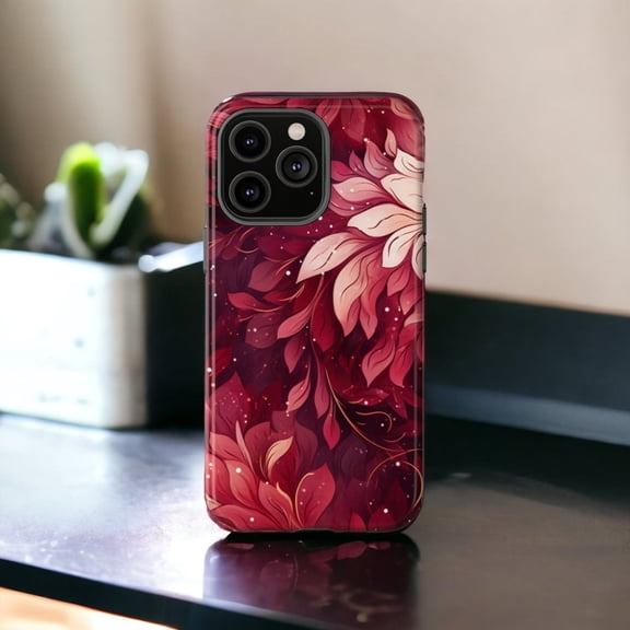 Red Ombre Floral Leaves Watercolor Vines H966 Slim Protective Case for iPhone 17 16 15 14 13 12 11 Pro Max
