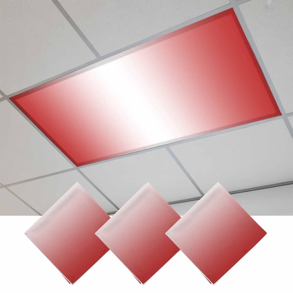 Red Ombre Fluorescent Light Covers, Red White Gradient Modern Abstract Art Magnetic Light Covers for Ceiling Lights, Fluorescent Ceiling Shade Filters for Classroom Bedroom Office 4x2Ft x 3PCS