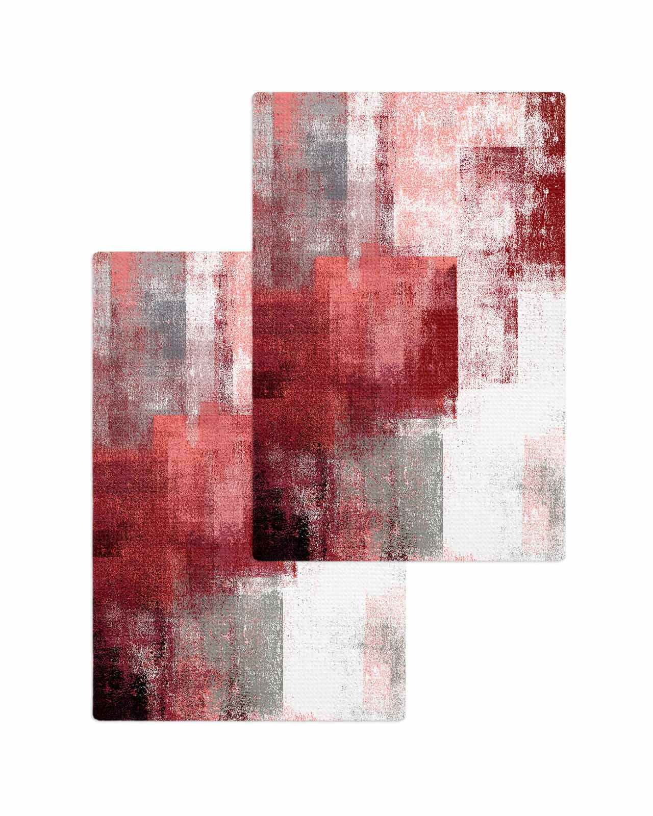 Red Ombre Kitchen Dish Towels for Drying Dishes Set of 2, Retro Farmhouse Abstract Mottled Texture Art Waffle Weave Microfiber Terry Hand Tea Bathroom Towels Quick Dry & Absorbent Towel 15.7x23.6