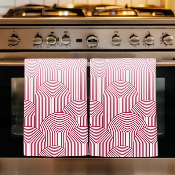 Red Ombre Kitchen Towels Set of 1, Farmhouse Stripes Modern Abstract Art Absorbent Dish Towels for Kitchen, Microfiber Hand Towel, Quick Drying Tea Towel for Cleaning Decorative Dishcloths