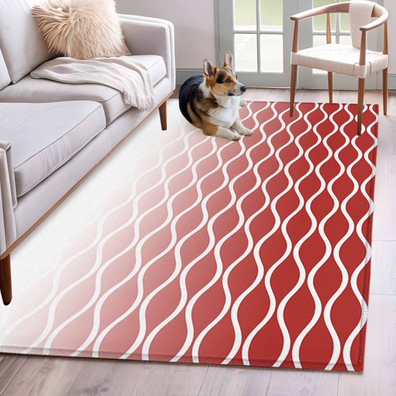 Red Ombre Morocco Area Rugs 4x6 ft Modern Geometric Wave Lines Abstract Washable Rug Non Slip Indoor Carpet Absorbent Floor Mat for Living Room Bedroom Dining Room