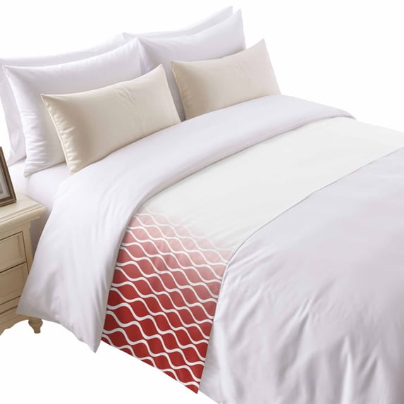 Red Ombre Morocco Bed Runner for Cal King Size Bed, Modern Geometric Wave Lines Abstract Soft Bedding Scarf Bedding Protector Slipcover Sofa Throw for Bedroom Hotel Guesthouse