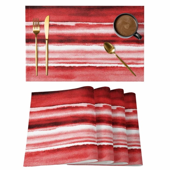 Red Ombre Placemats Set of 4, Modern Abstract Art Farmhouse Placemats for Dining Table, Place Mats for Kitchen Tabletop, Waterproof Wipeable Dining Table Mats Set