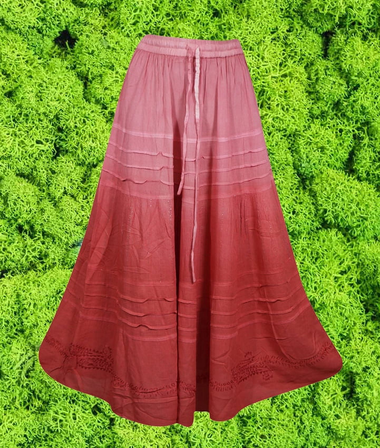 Red Ombre Renaissance Western Long Skirt, Boho Embroidered Maxi skirts